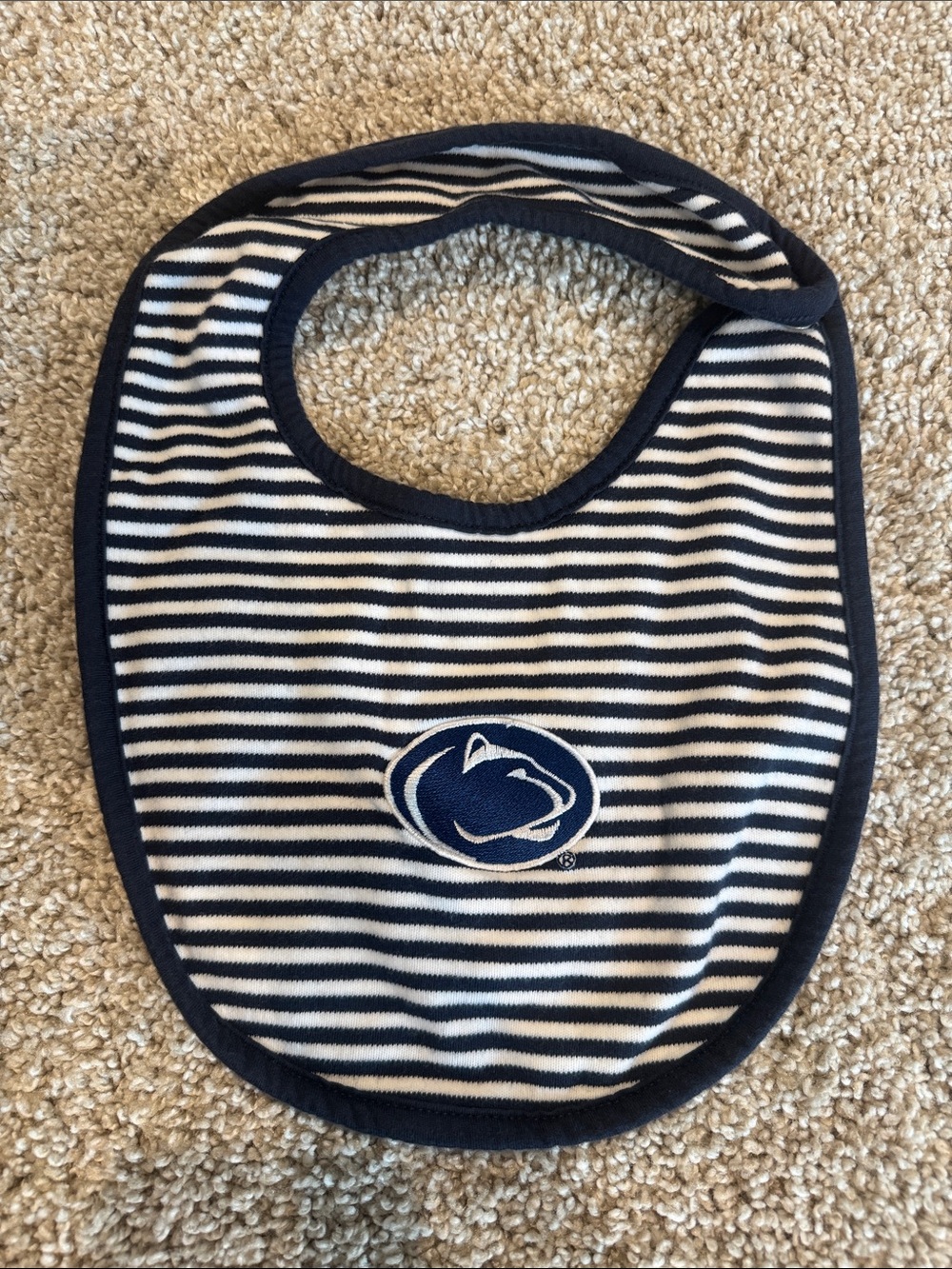PSU Penn Stare Striped Navy and White Baby Bib with Team Emblem